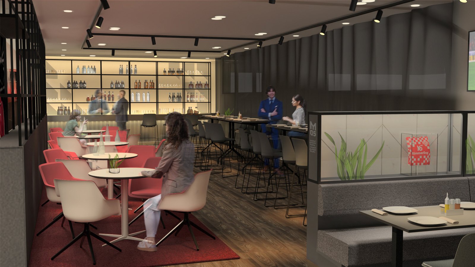 Die elegante St. Antony Bar in der MEWA ARENA mit gemütlicher Lounge-Atmosphäre und einer erlesenen Auswahl an Weinen, Cocktails und Longdrinks für exklusive Genussmomente.