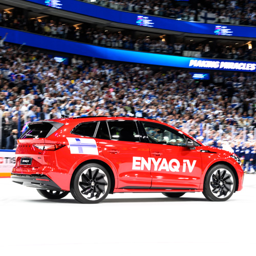 Car being promoted in a stadium at a sports event